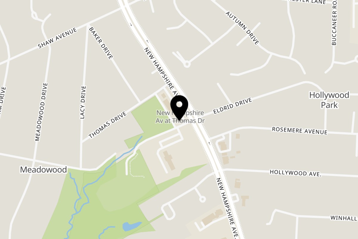 Map showing the location of Fryer's Roadside on 12830 New Hampshire Ave in Silver Spring