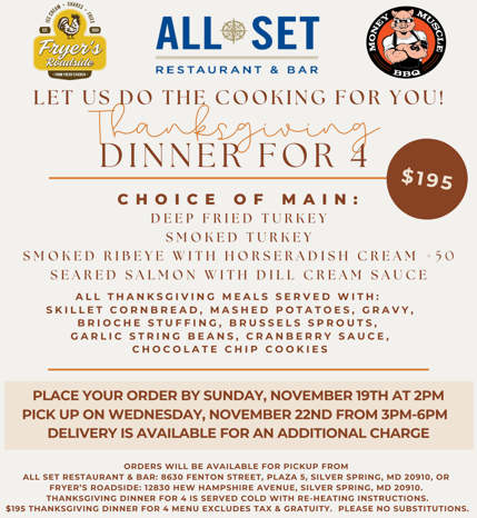 '23 Thanksgiving Dinner for 4 Silver Spring Maryland
